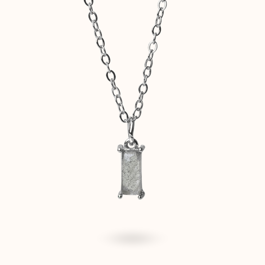 Fine Line Ketting Labradoriet Rechthoek Zilver