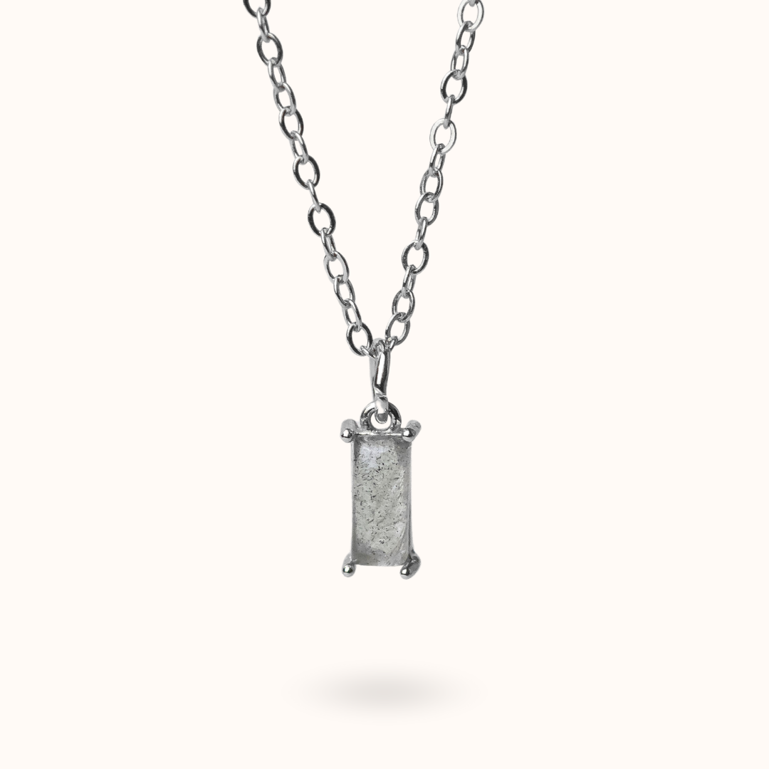 Fine Line Necklace Labradorite Rectangle Silver