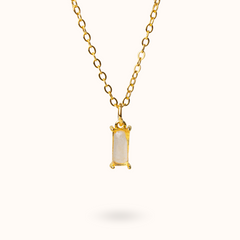 Fine Line Necklace Rose Quartz Rectangle Gold