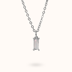 Fine Line Necklace Rose Quartz Rectangle Silver