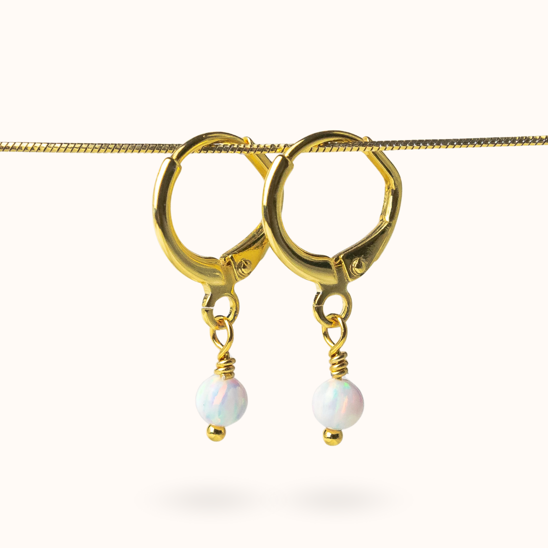 Fine Line Earrings Opal Ball Gold