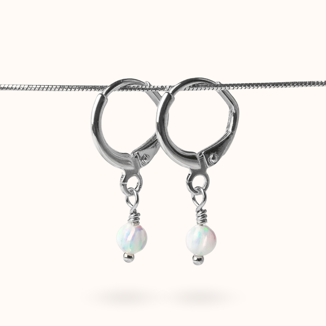 Fine Line Earrings Opal Ball Silver