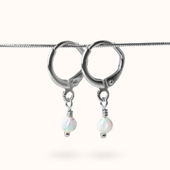 Fine Line Earrings Opal Ball Silver