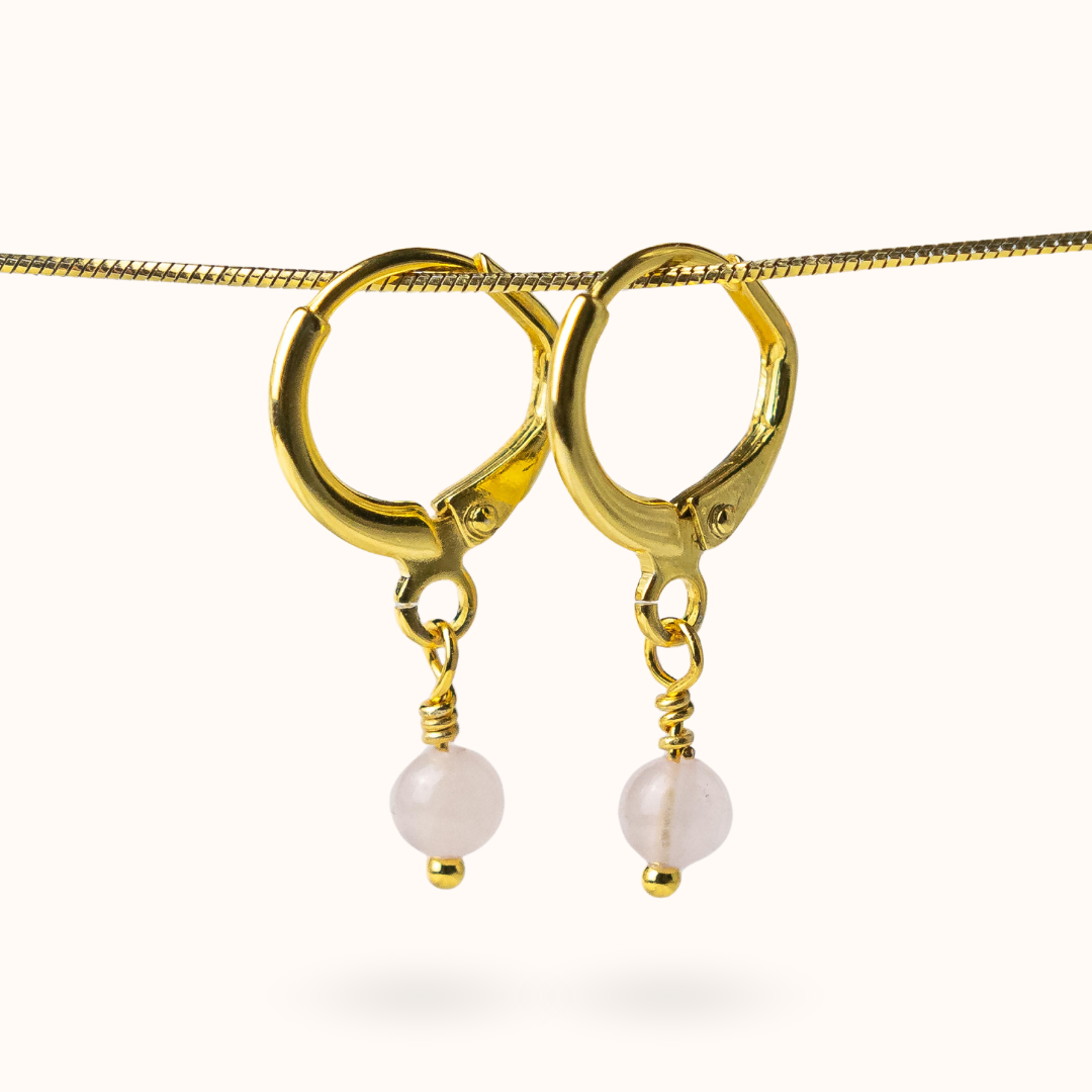 Fine Line Earrings Rose Quartz (Love) Ball Gold