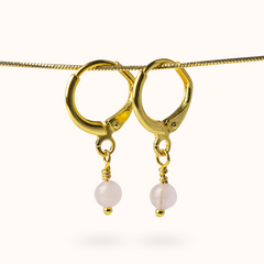 Fine Line Earrings Rose Quartz (Love) Ball Gold