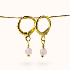 Fine Line Earrings Rose Quartz Ball Gold