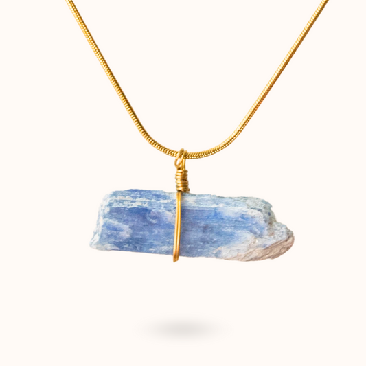Kyanite Raw Stone Necklace Gold
