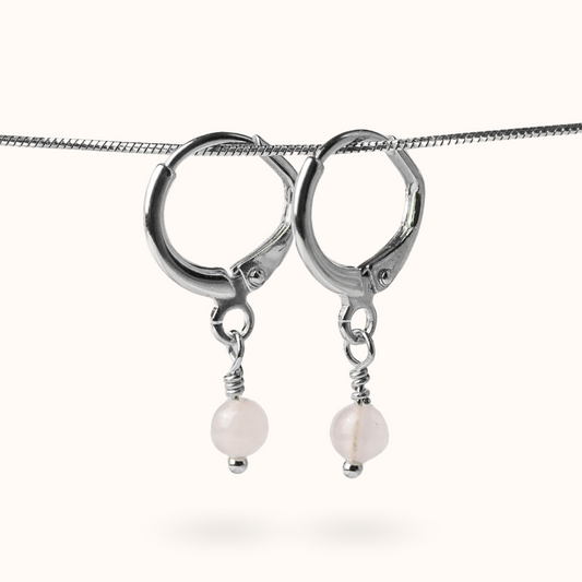 Fine Line Earrings Rose Quartz (Love) Ball Silver