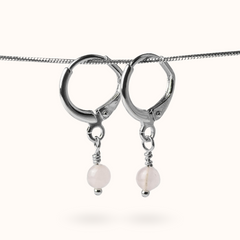 Fine Line Earrings Rose Quartz Ball Silver