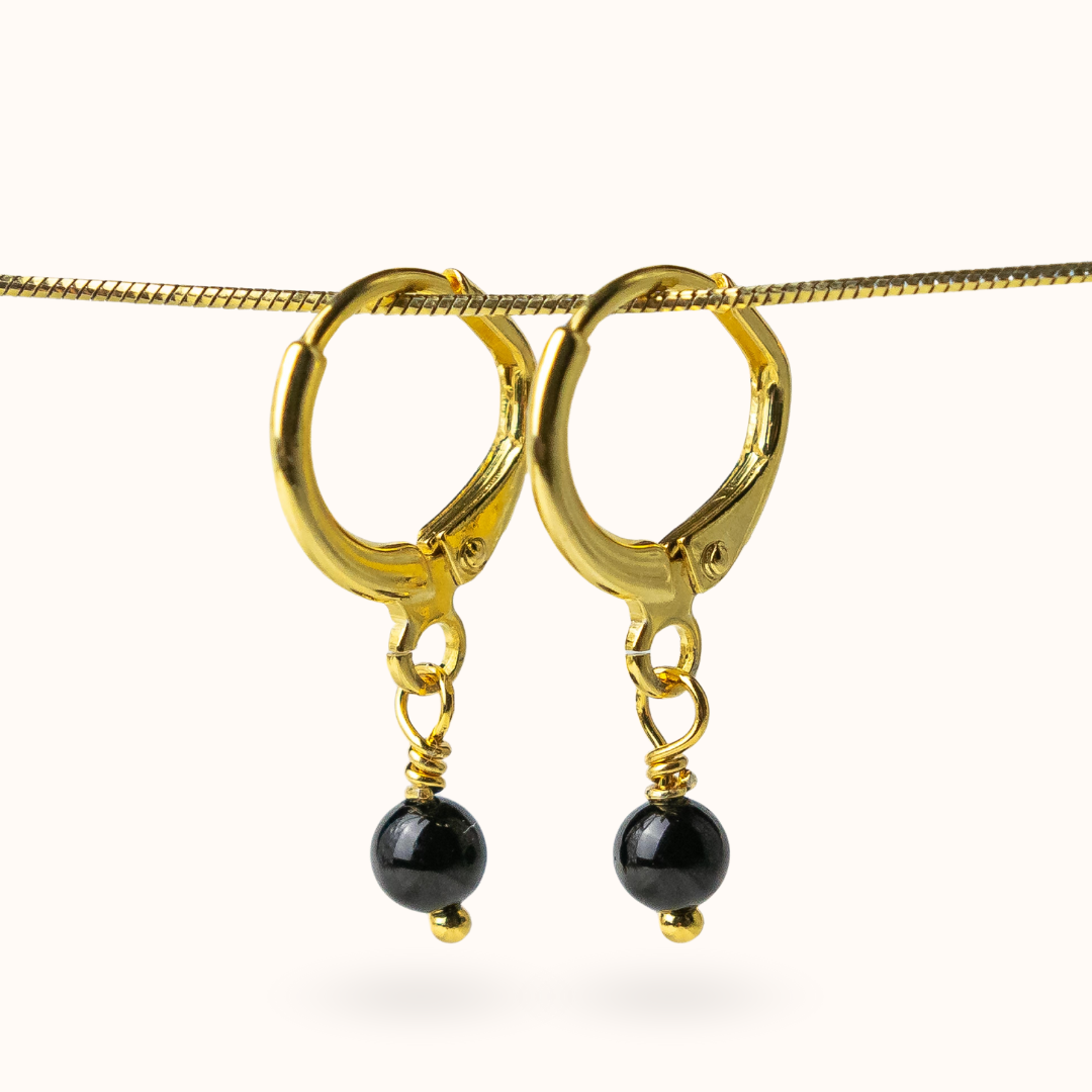 Fine Line Earrings Onyx Ball Gold