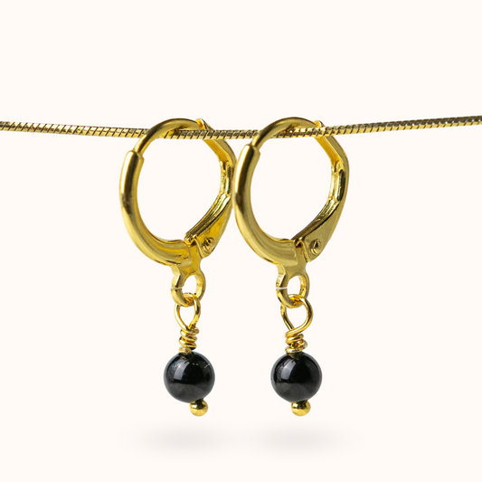 Fine Line Earrings Onyx (Anti Stress) Ball Gold