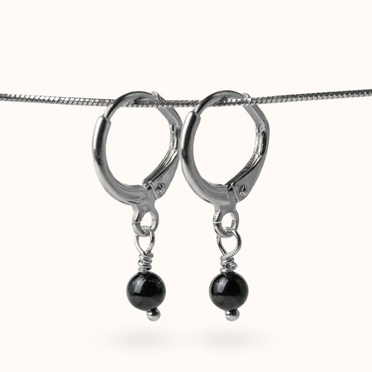 Fine Line Earrings Onyx (Anti Stress) Ball Silver