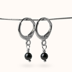 Fine Line Earrings Onyx Ball Silver