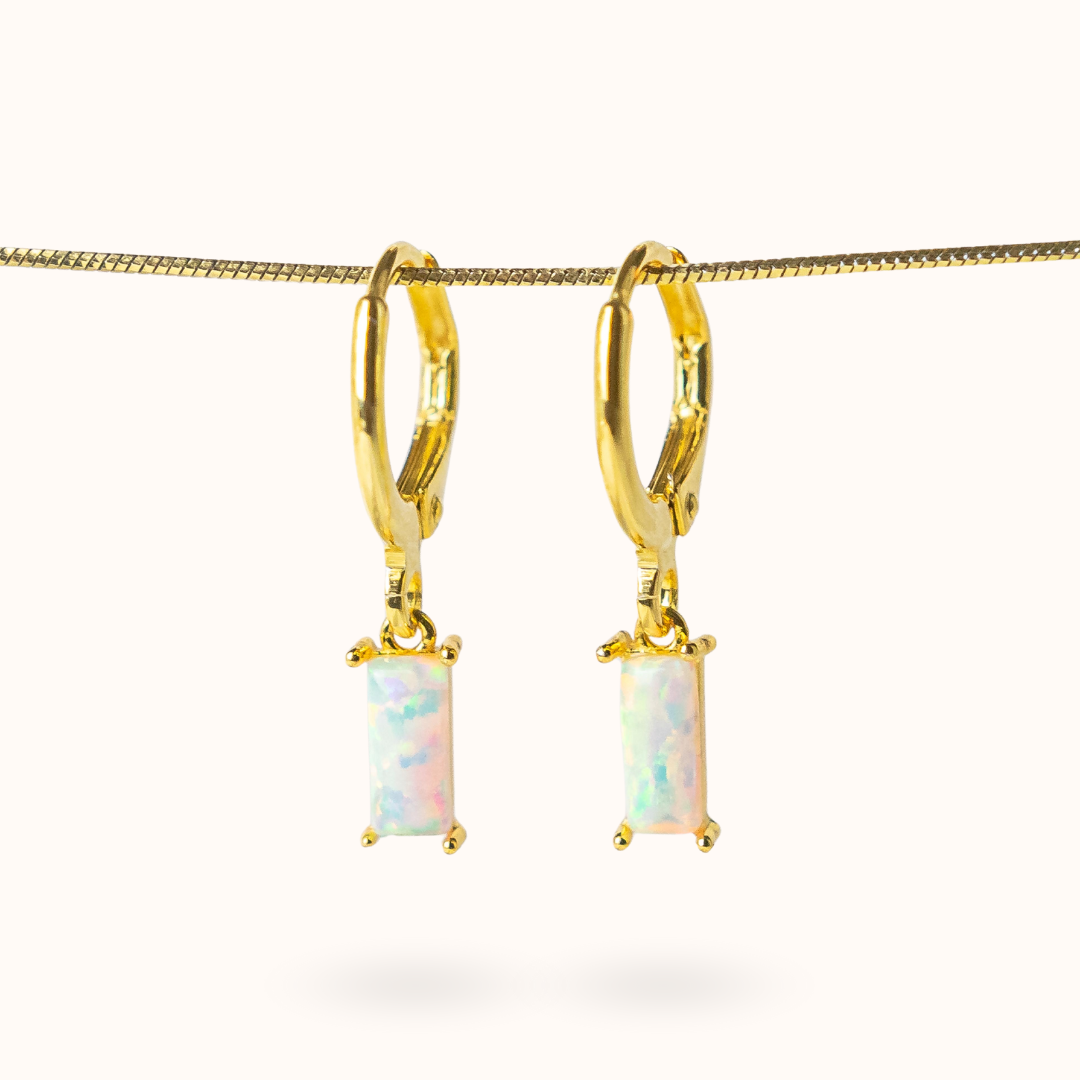 Fine Line Earrings Opal Rectangle Gold