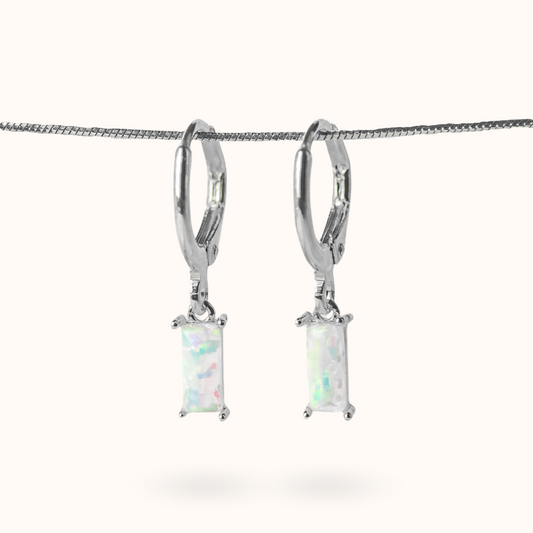 Fine Line Earrings Opal (Purity) Rectangle Silver