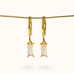 Fine Line Earrings Rose Quartz Rectangle Gold