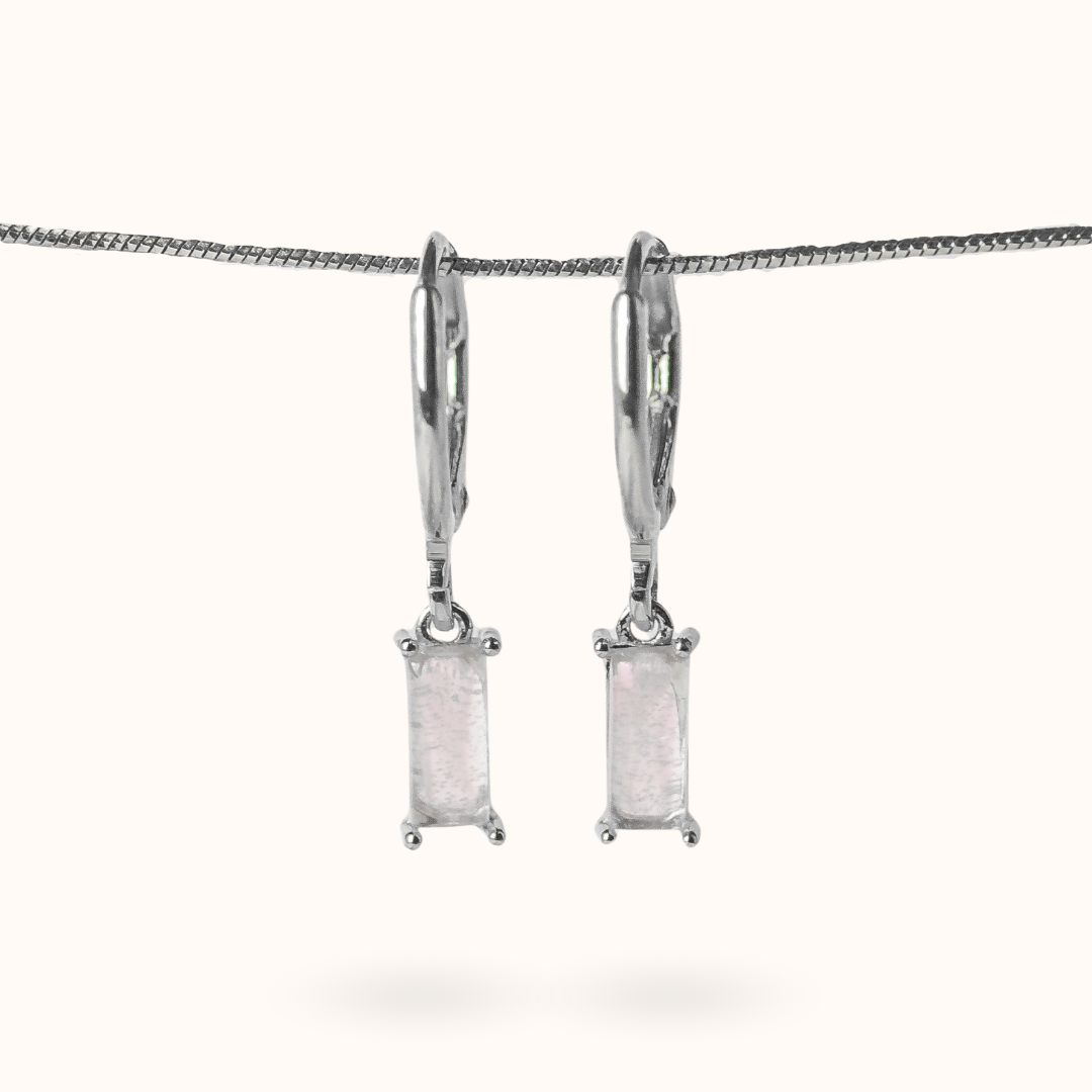 Fine Line Earrings Rose Quartz Rectangle Silver