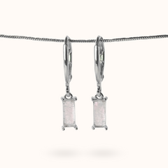 Fine Line Earrings Rose Quartz (Love) Rectangle Silver