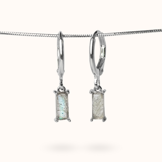 Fine Line Earrings Labradorite (Protection) Rectangle Silver