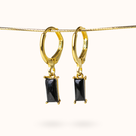 Fine Line Earrings Onyx (Anti Stress) Rectangle Gold