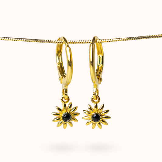 Fine Line Earrings Onyx (Anti Stress) Flower Gold