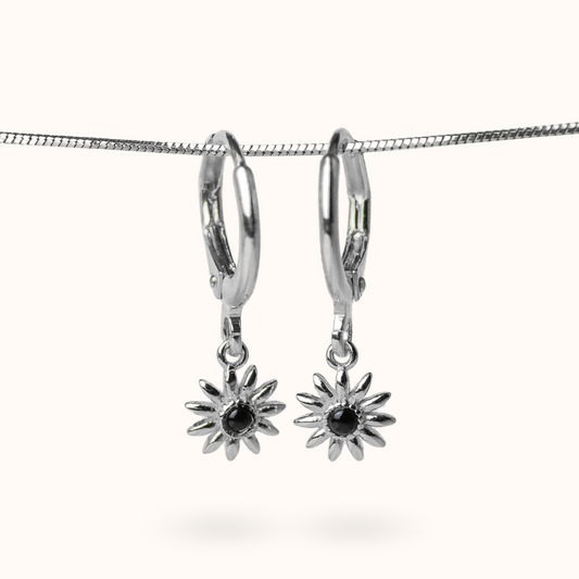 Fine Line Earrings Onyx (Anti Stress) Flower Silver