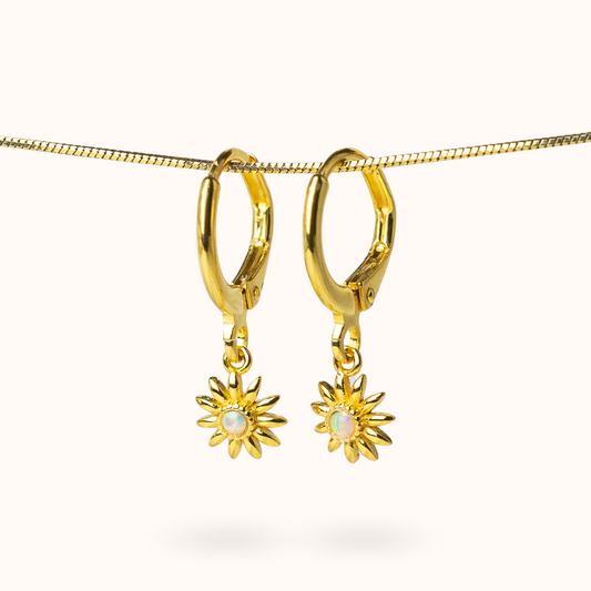 Fine Line Earrings Opal (Purity) Flower Gold
