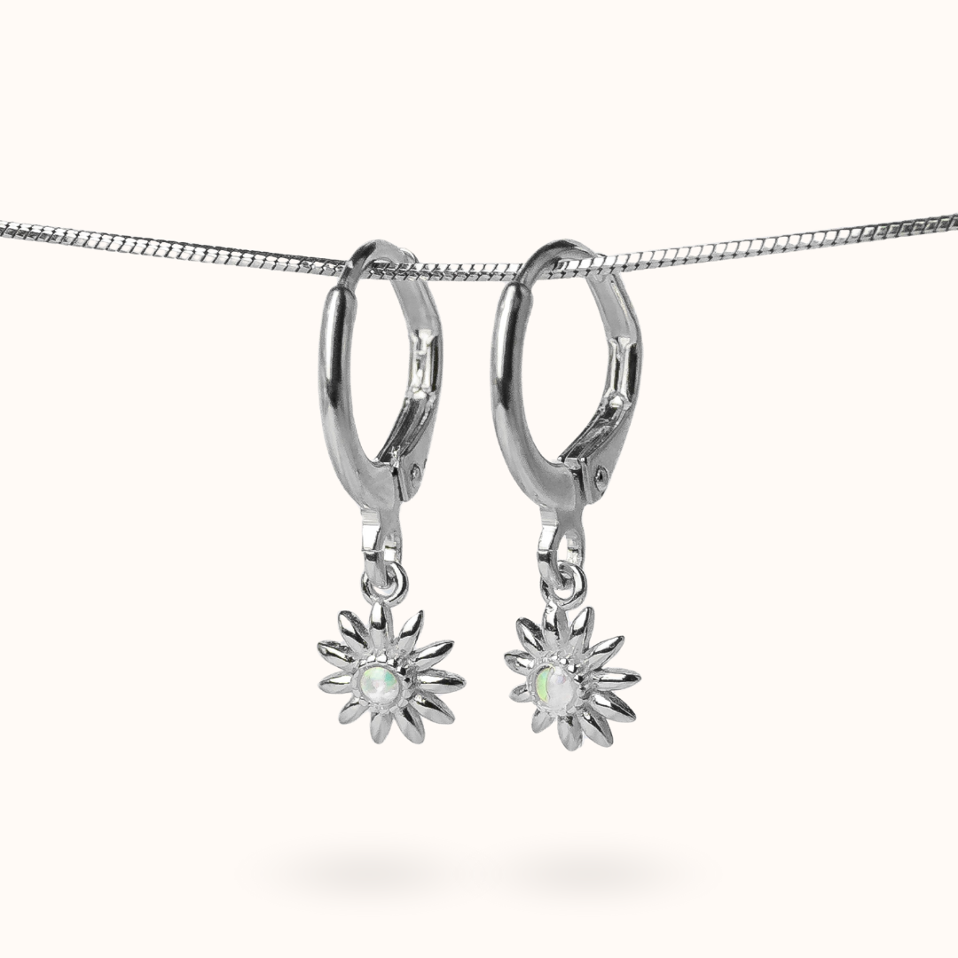 Fine Line Earrings Opal Flower Silver