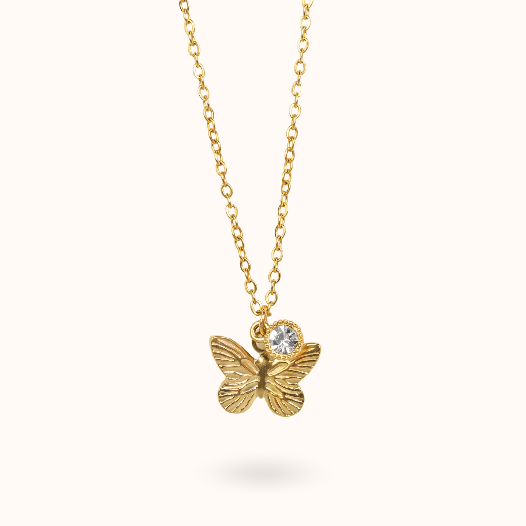Schmetterlings-Geburtsstein-Halskette aus Gold
