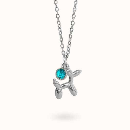 Ballonhond Geboortesteen Ketting Zilver