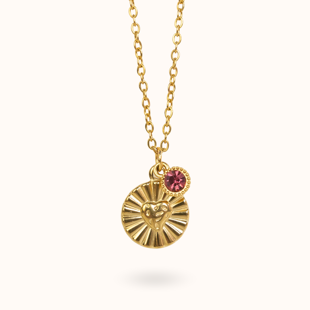 Liebesmünze-Geburtsstein-Halskette aus Gold
