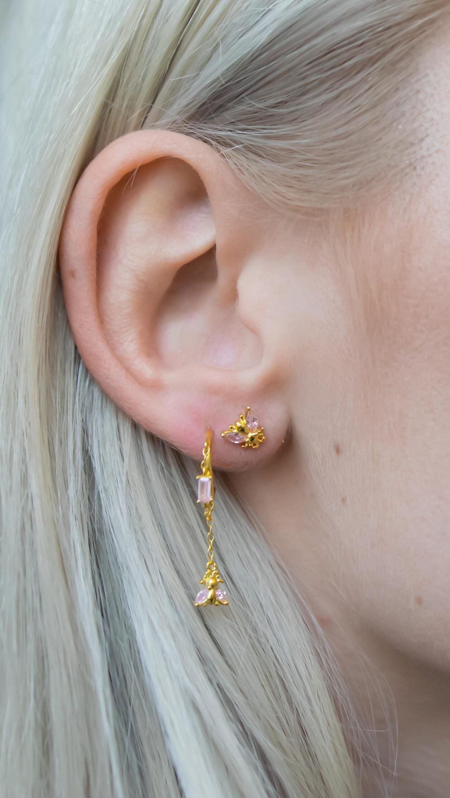Pink Butterfly Stud Gold