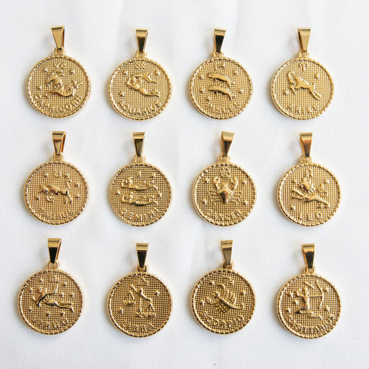 Zodiac Coin Necklace Gold