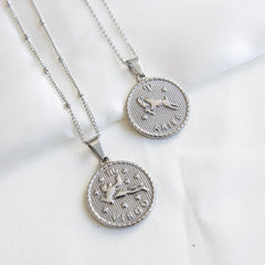Zodiac Coin Necklace Silver