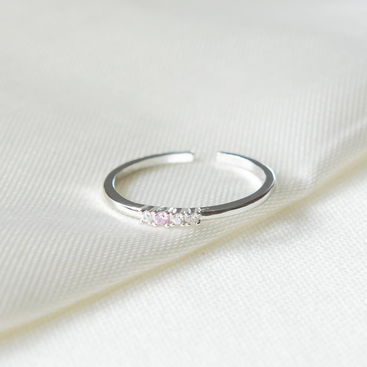 Small Pink Stone Ring Silver