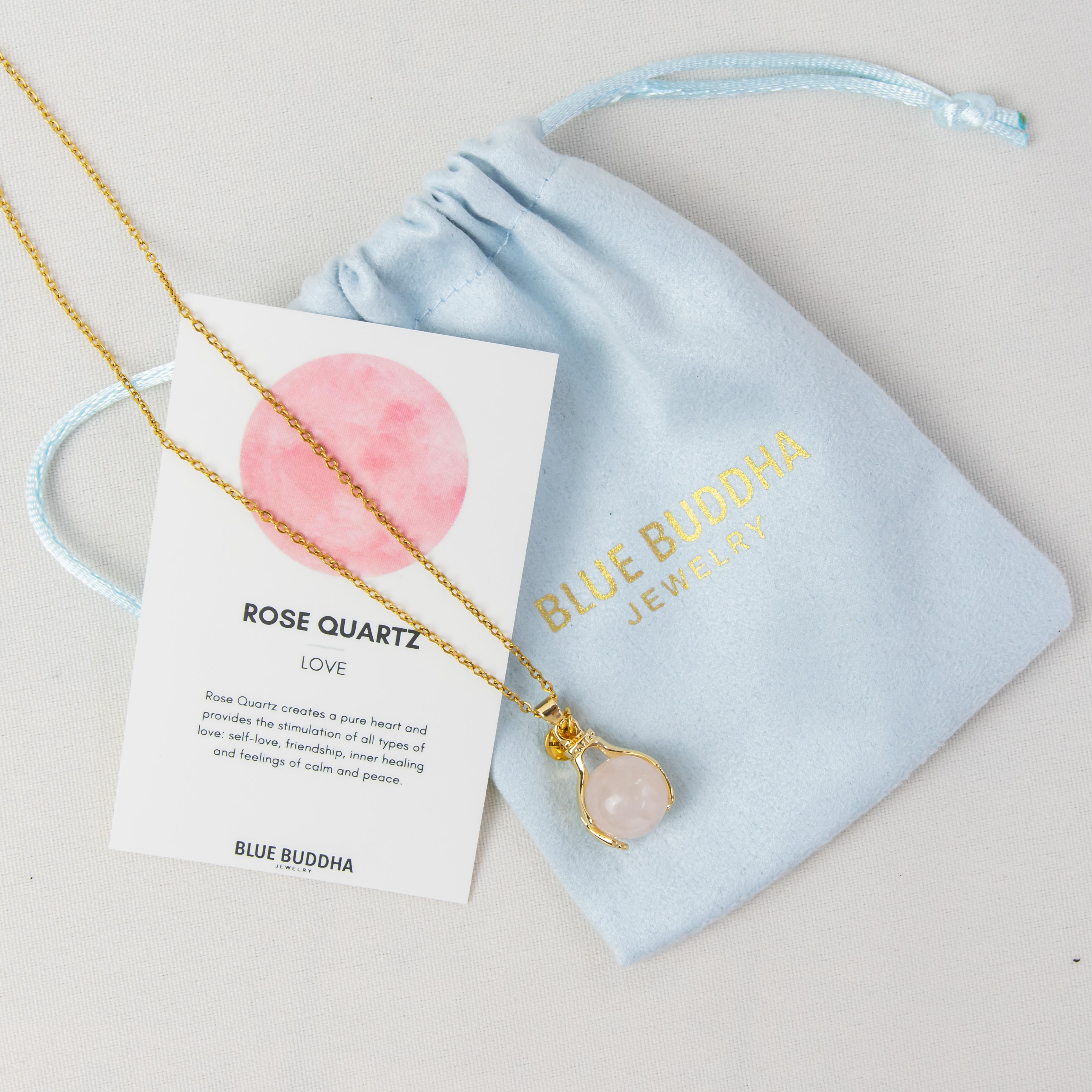 Necklace Hands Rose Quartz (Love) Gold