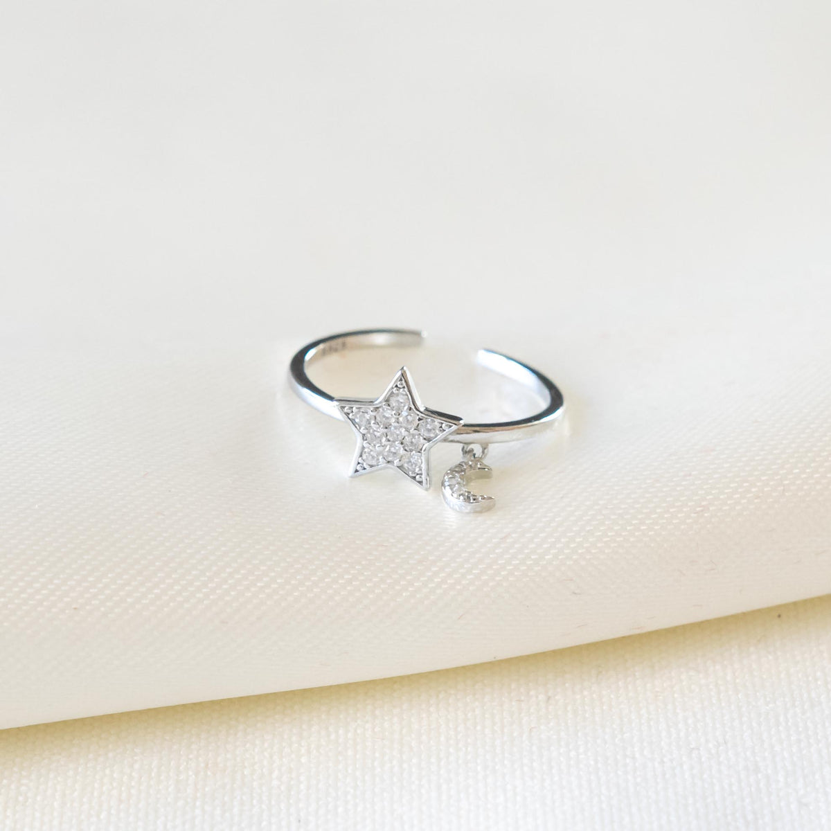 Star and Moon Ring Silver