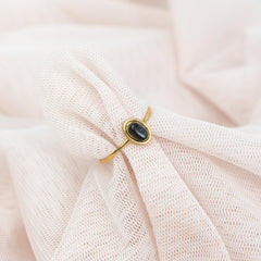 Gemstone Ring Zwarte Agaat Goud