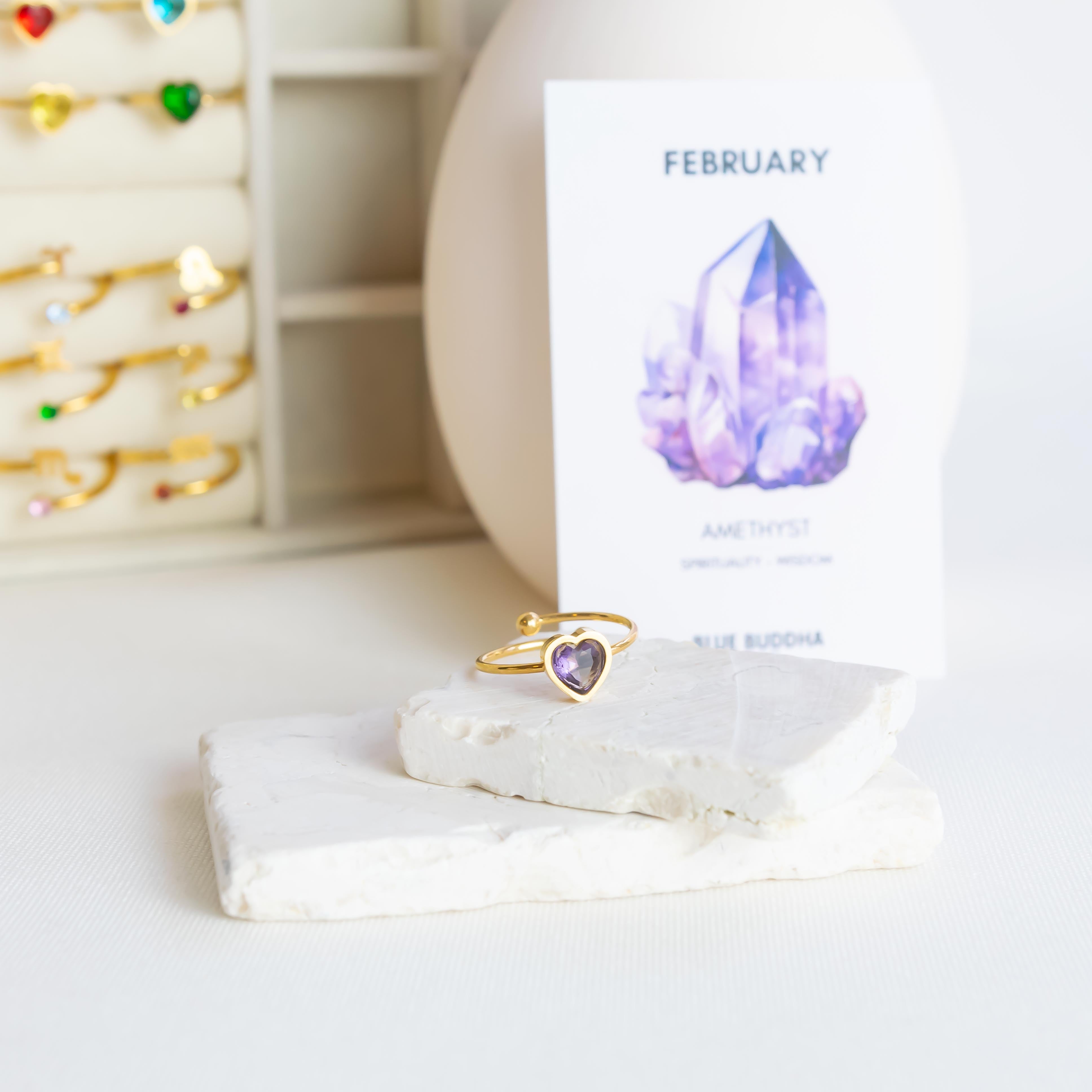 February Birthstone Heart Ring - Amethyst