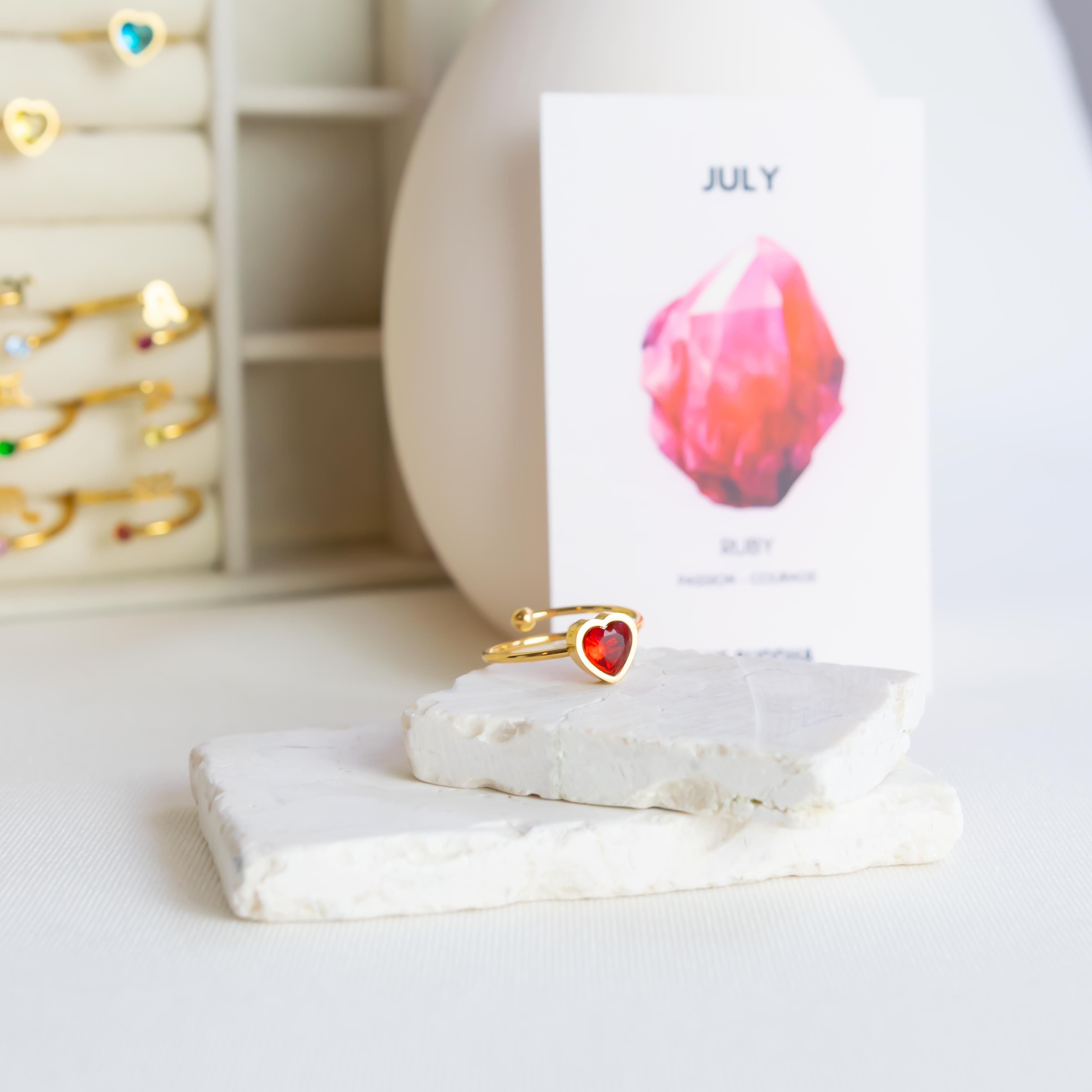 July Birthstone Heart Ring - Ruby