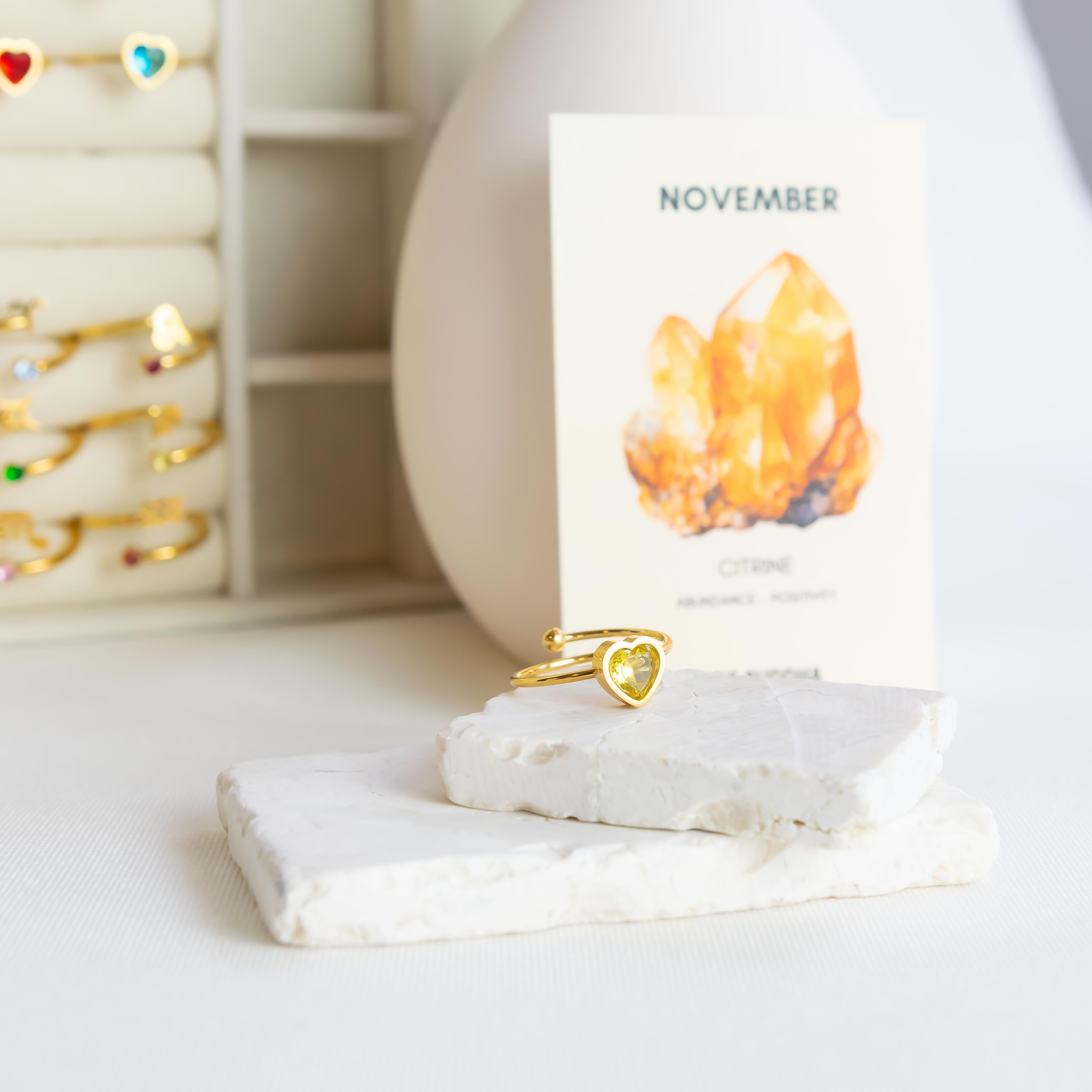 November Birthstone Heart Ring - Citrine