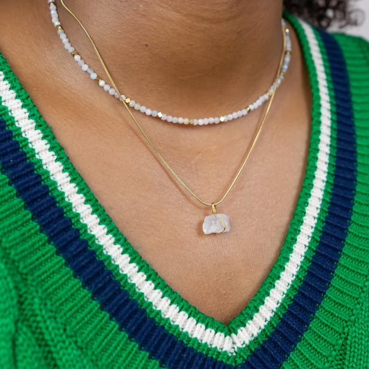 Clear Quartz Raw Stone Necklace Gold