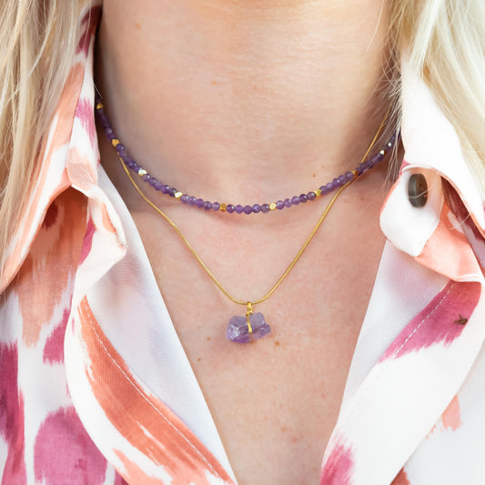 Amethyst Raw Stone Necklace Gold