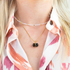 Gemstone Necklace Raw Black Tourmaline Stone Gold