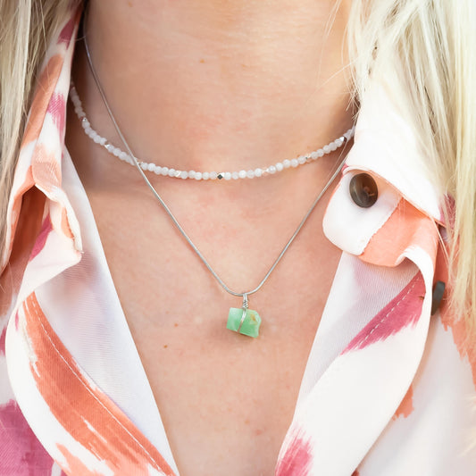 Emerald Raw Stone Necklace Silver