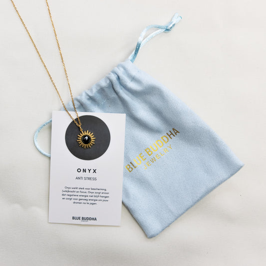 Sun Gemstone Necklace Onyx Gold